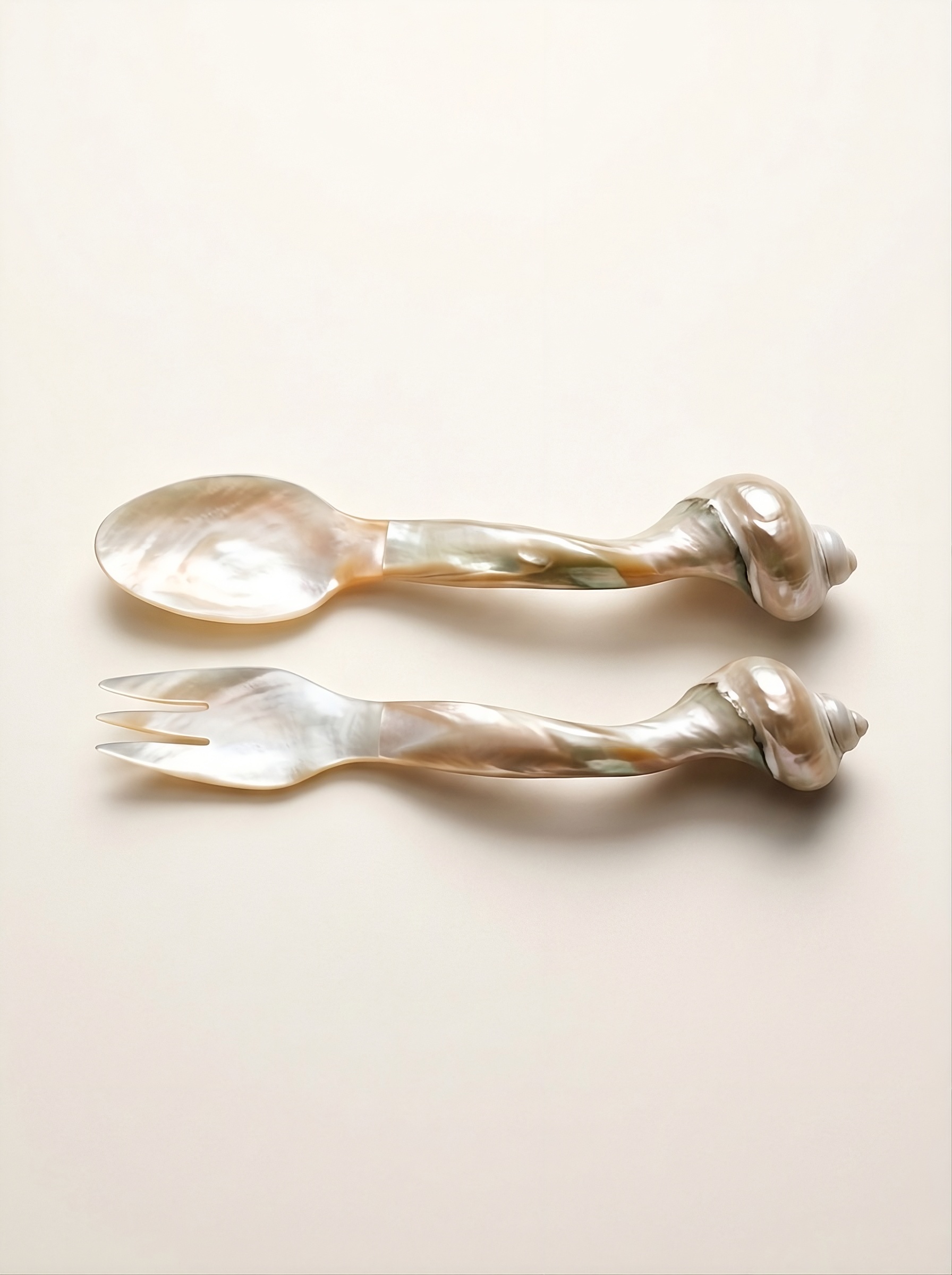 Mother-of-Pearl Spoon & Fork Set with Shell Handle